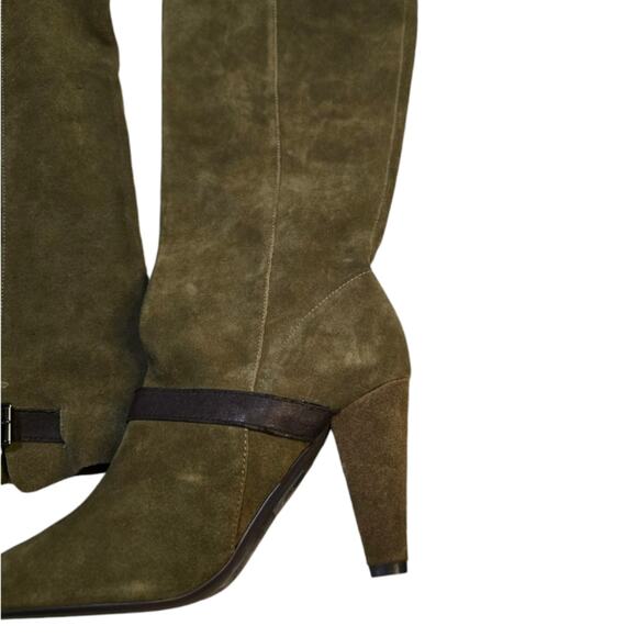 Colin Stuart Moss Green Tall Suede Wide Calf Boots Size 8.5 - Picture 3 of 16